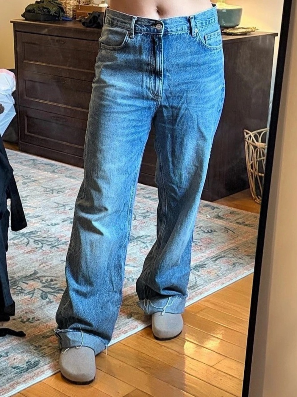 Zara Straight Leg Jeans in Blue Waist 42 size 10